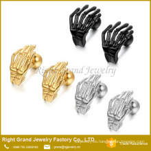 Plata oro negro gótico de acero inoxidable cráneo esqueleto mano oreja Tragus joyería del cuerpo